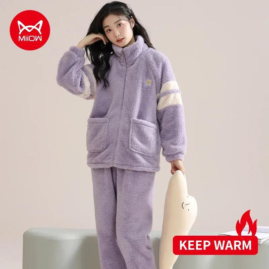 MiiOW Winter Zipper Flannel Warm Women Pajamas Set - MiiOW Brand